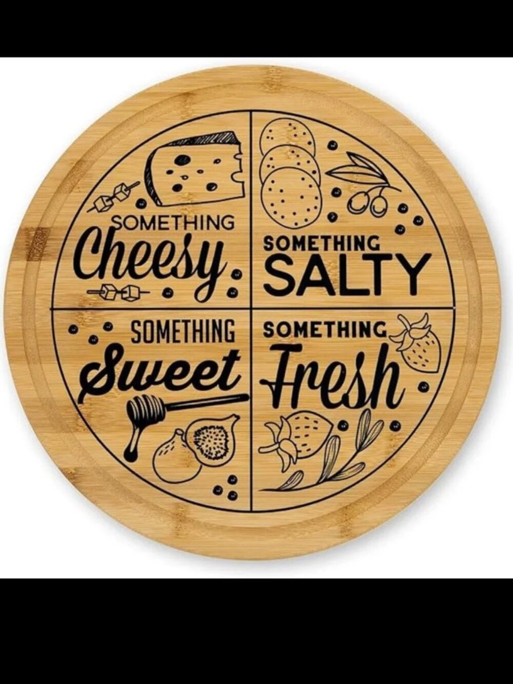 Farberware 12” Round Bamboo Cutting Board – Cheese/Charcuterie Platter w/ Ridge